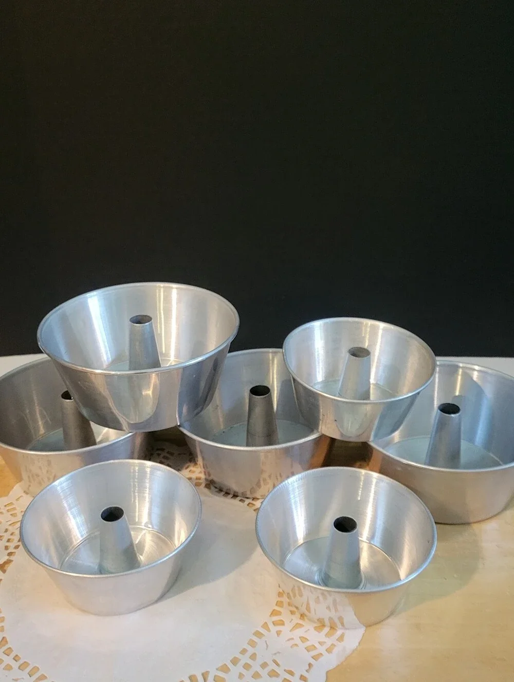 Silver Aluminum Angel Food / Tube Cake Pans - Set of 7 Bundt Pans Vintage